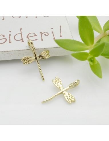 Ciondolo libellula in zama oro opaco 12x17 mm 1pz Gioie d'Oriente