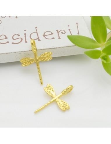 Ciondolo libellula in zama oro chiaro 12x17 mm 1pz Gioie d'Oriente