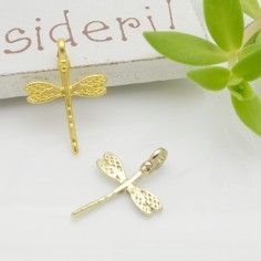 Ciondolo libellula in zama oro chiaro 12x17 mm 1pz Gioie d'Oriente
