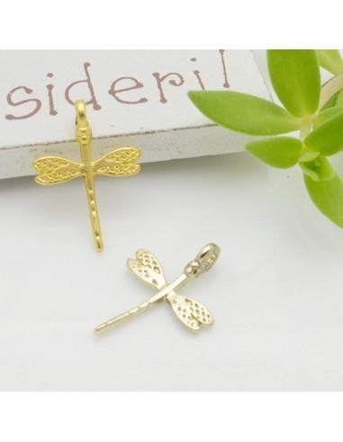Ciondolo libellula in zama oro chiaro 12x17 mm 1pz Gioie d'Oriente