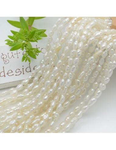 fili di perle di fiume a forma di piccoli chicchi di riso 3x4mm circa 45cm bianco naturale GDO