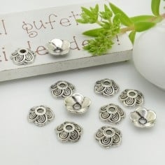 Copri perle fiore in metallo argento rodio 9.5mm 14pz Gioie d'Oriente