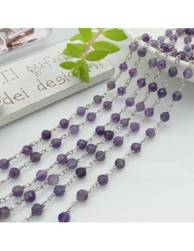 Catena Rosario in Argento 925 con pietre Ametista 4mm 10cm - GDO