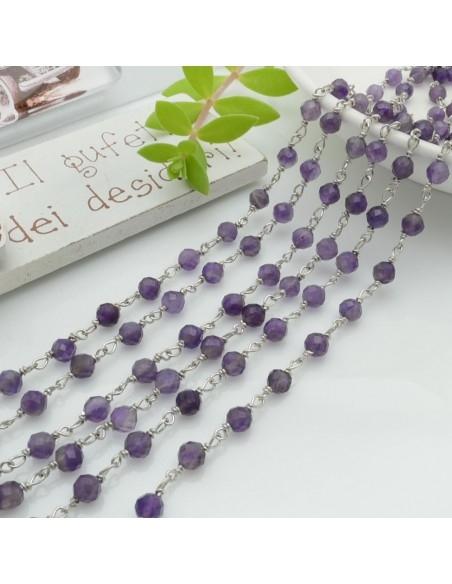 Catena Rosario in Argento 925 con pietre Ametista 4mm 10cm - GDO