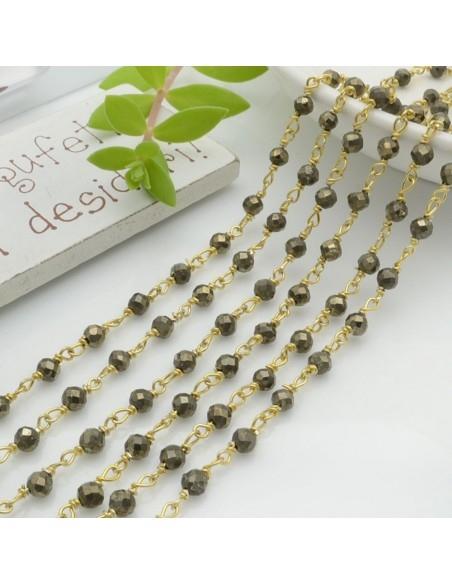 Catena Rosario in Argento 925 placcato oro con pietre Pirite 4mm 10cm - GDO