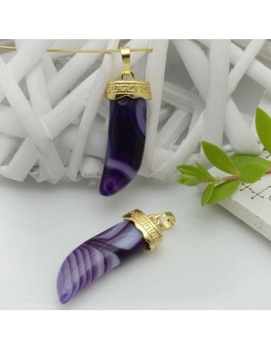 Ciondolo corno di pietra dura agata viola striata 1pz - GDO