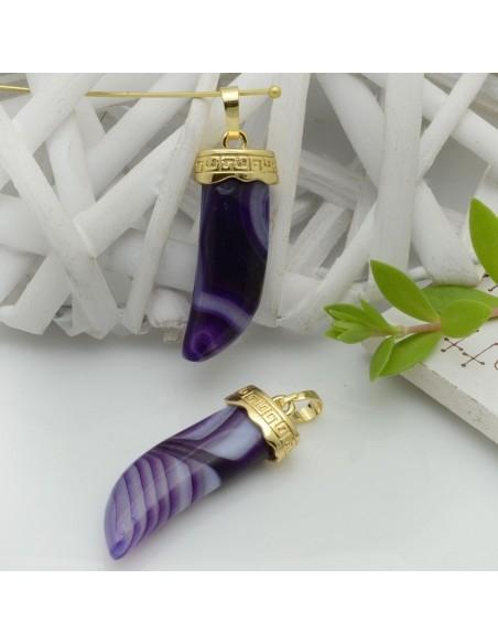 Ciondolo corno di pietra dura agata viola striata 1pz - GDO