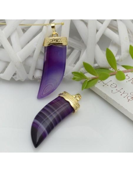 Ciondolo corno di pietra dura agata viola striata 1pz - GDO