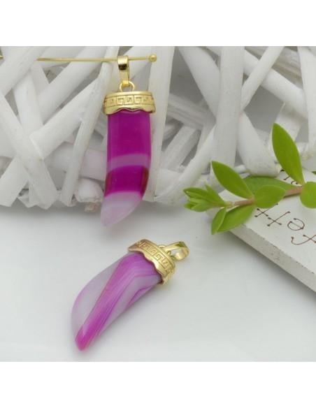 Ciondolo corno di pietra dura agata fucsia striata 1pz - GDO