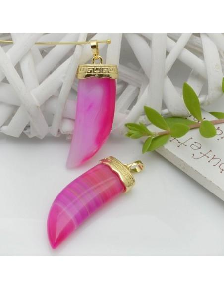 Ciondolo corno di pietra dura agata fucsia striata 1pz - GDO