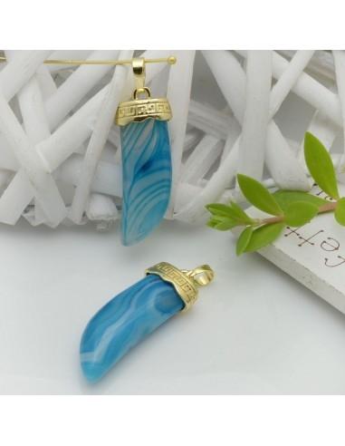 Ciondolo corno di pietra dura agata azzurra striata 1pz - GDO