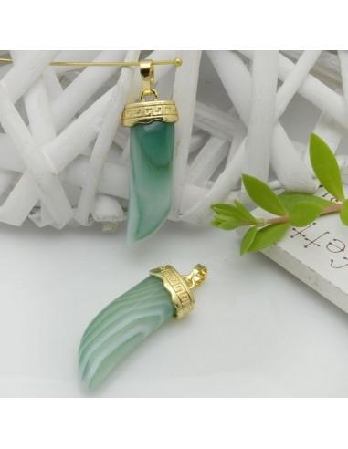 Ciondolo corno di pietra dura agata verde striata 35x13mm 1pz - GDO