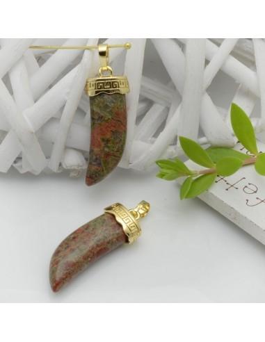 Ciondolo corno di pietra dura unakite 35x13mm 1pz - GDO