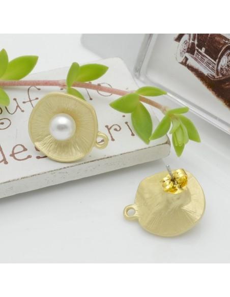 Base orecchini con perno in zama oro con perla 15mm 1paio