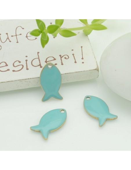Ciondolo smaltato in ottone a forma di pesce, 13x7mm, per bijoux originali. Gioie d'Oriente: creatività e spedizioni veloci.