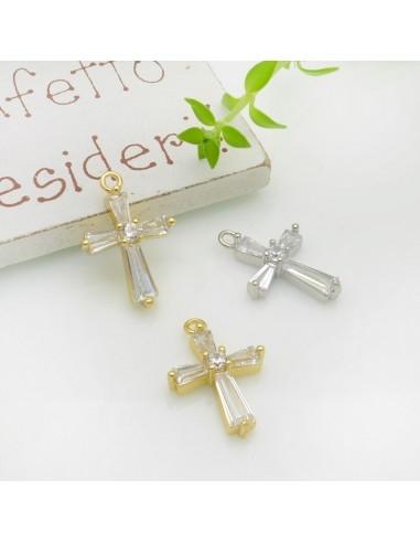 Ciondolo a forma di Croce con Zirconi bianchi 12x17mm 1pz | GDO