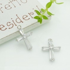 Ciondolo croce in ottone con zirconi bianchi 12x17mm 1pz colori vari Gioie d'Oriente 2