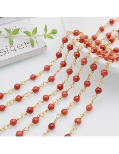 Catena rosario corallo di bambù liscio rosso 4 mm filo oro 50 cm GDO