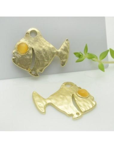 Connettori pesce in zama con occhio giallo 26x32 mm 1paio Gioie d'Oriente