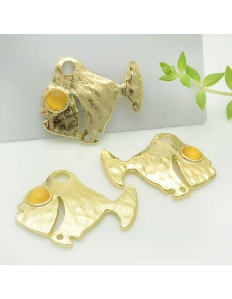 Connettori pesce in zama con occhio giallo 26x32 mm 1paio Gioie d'Oriente