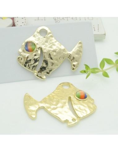 Connettore a forma di pesce con occhio mix oro lucido35x40mm 1 coppia GDO