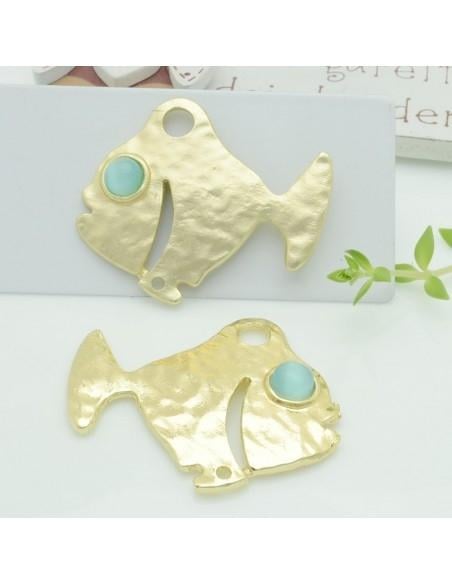 Connettori pesce in zama con occhio verde chiaro 35x40 mm 1paio Gioie d'Oriente