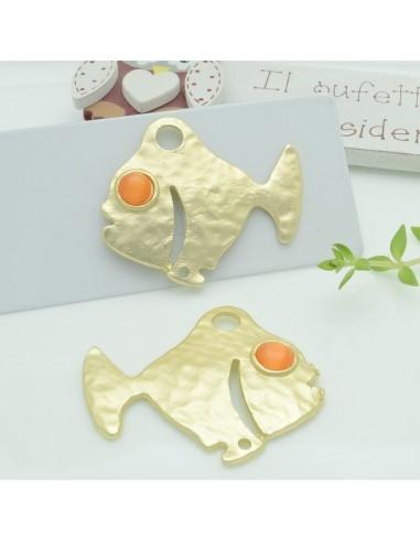 Connettori pesce in zama con occhio arancione 35x40 mm 1paio Gioie d'Oriente