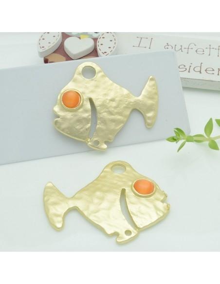 Connettori pesce in zama con occhio arancione 35x40 mm 1paio Gioie d'Oriente