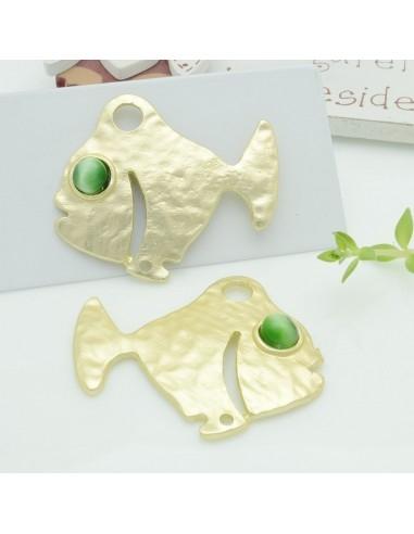 Connettori pesce in zama con occhio verde 35x40 mm 1paio Gioie d'Oriente
