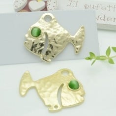 Connettori pesce in zama con occhio verde 35x40 mm 1paio Gioie d'Oriente