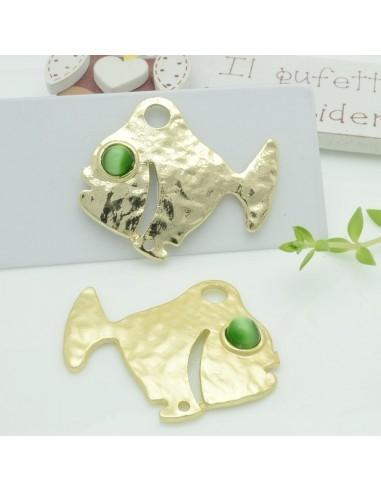 Connettori pesce in zama con occhio verde 35x40 mm 1paio Gioie d'Oriente