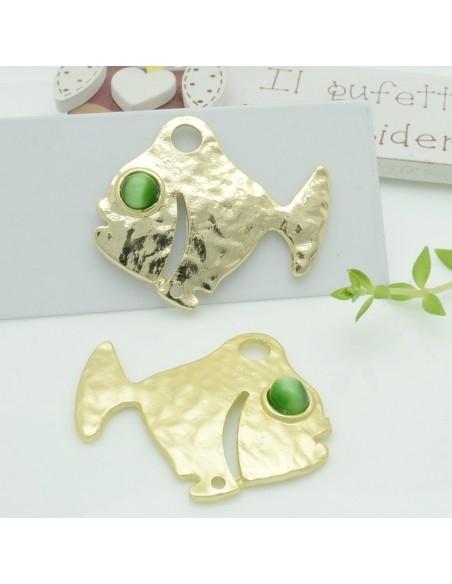 Connettori pesce in zama con occhio verde 35x40 mm 1paio Gioie d'Oriente