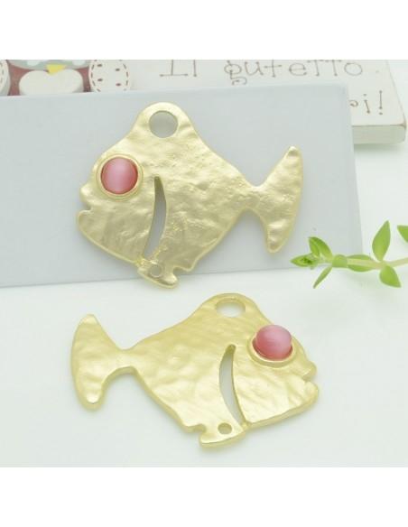 Connettori pesce in zama con occhio rosa 35x40 mm 1paio Gioie d'Oriente