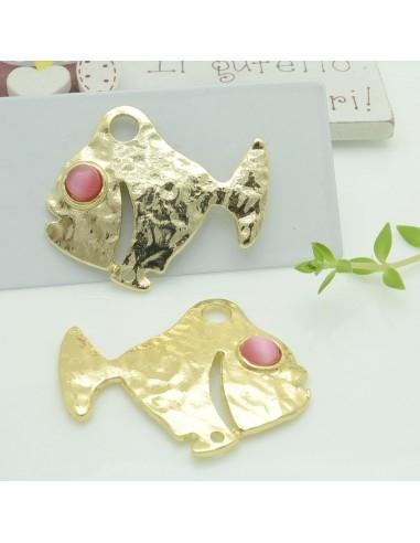 Connettori pesce in zama con occhio rosa 35x40 mm 1paio Gioie d'Oriente