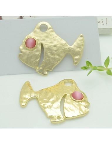 Connettori pesce in zama con occhio rosa 35x40 mm 1paio Gioie d'Oriente