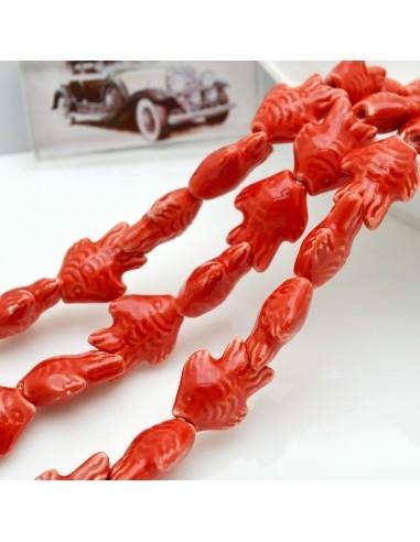 Perle a forma di pesciolino in ceramica colore rosso 19x15mm GDO