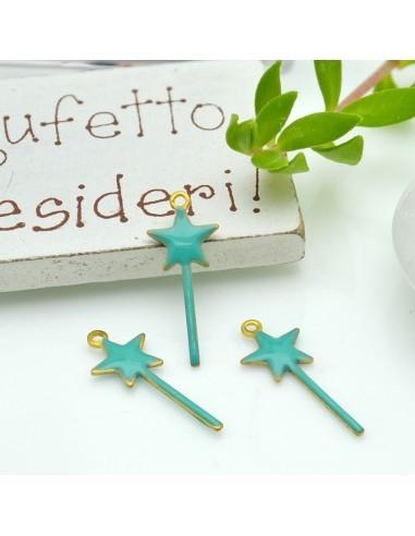 Ciondolo bacchetta magica smaltato sopra e sotto 20x8mm 2pz GDO