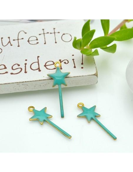 Ciondolo bacchetta magica smaltato sopra e sotto 20x8mm 2pz GDO