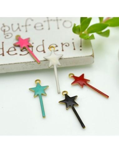 Ciondolo bacchetta magica smaltato sopra e sotto 20x8mm 2pz GDO