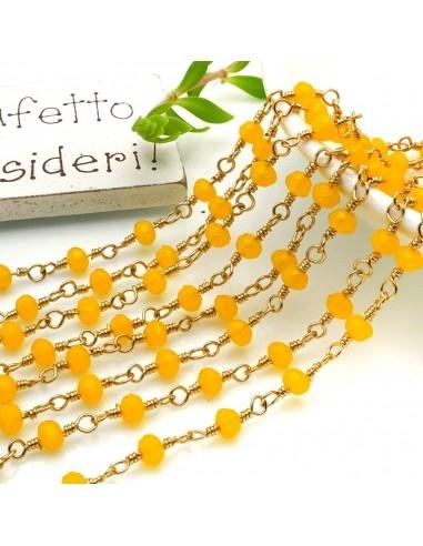 Catena rosario di cristalli colore giallo scuro da 4mm concatenati con filo oro in ottone 50cm GDO