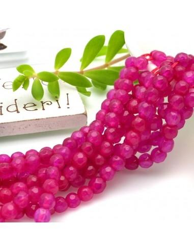 Filo pietre dure agata tonda sfaccettata colore fucsia 4mm 94pz