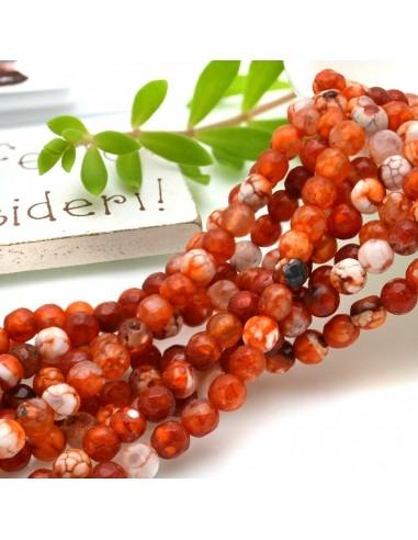 Filo pietre dure agata tonda sfaccettata colore mix aranciato 4mm 94pz