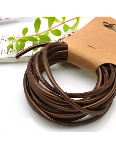 Cordone con cucitura in cuoio sintetico colore marrone lucido 4mm 2mt GDO