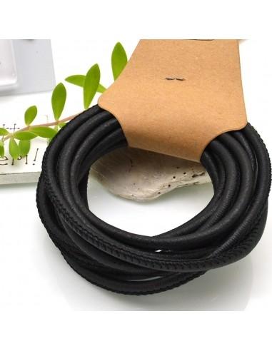 Cordone con cucitura in cuoio sintetico colore nero opaco 4mm 2mt GDO