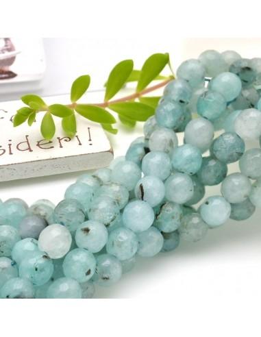 Filo pietre dure agata tonda sfaccettata azzurro macchiato 6mm 65pz