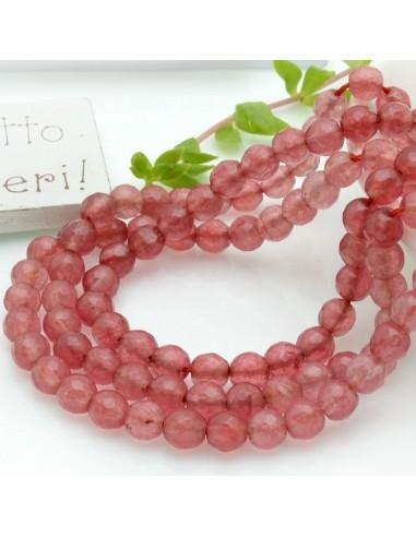 Filo pietre dure agata tonda sfaccettata rosa fragola misura varia