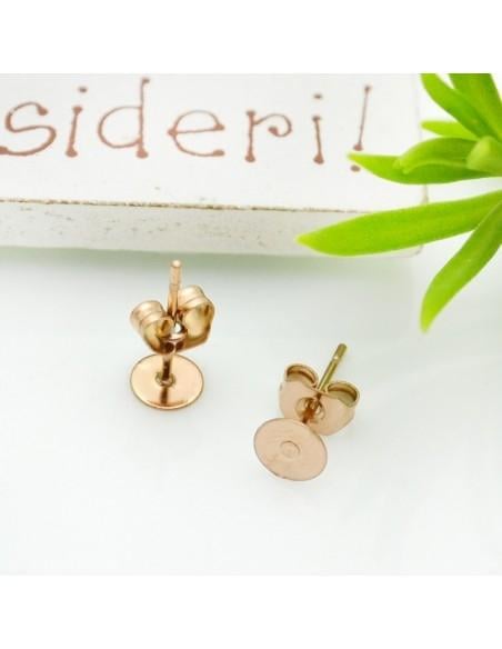 Base orecchini a perno con base oro rosa piatta da incollo 5mm 2 paia|GDO