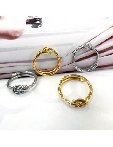 Anello in acciaio a forma di nodo eleganza intrecciata regolabile varia colore GDO