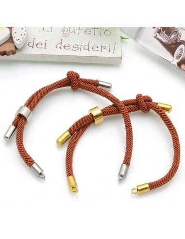 Base bracciale in corda regolabile con terminali in acciaio 3mm 1pz