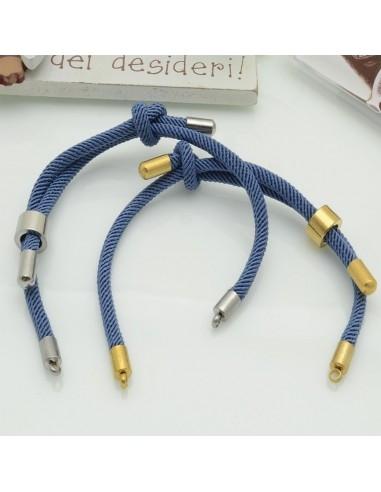 Base bracciale in corda regolabile con terminali in acciaio 3mm 1pz